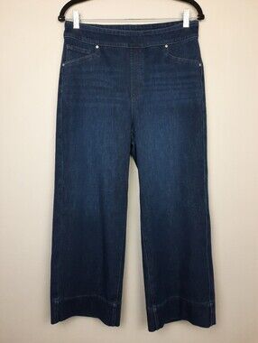 Chico's Dark Wash High Rise Pull On Wide Leg Crop Jeans size 8